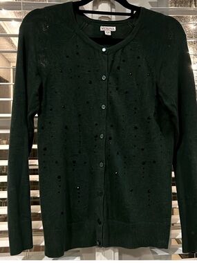 Merona Dark Green Button-Up Embellished Cardigan